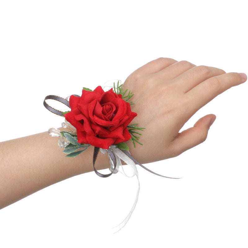 Mori Rose Bride and Groom Wrist Flower Brooch Wedding Sisters Group Hand Flower Groomsmen Group Corsage, CG61480