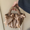 satin basket bucket bag bow woven handbag fashionable versatile single shoulder woven bag