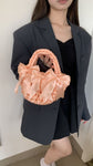 satin basket bucket bag bow woven handbag fashionable versatile single shoulder woven bag