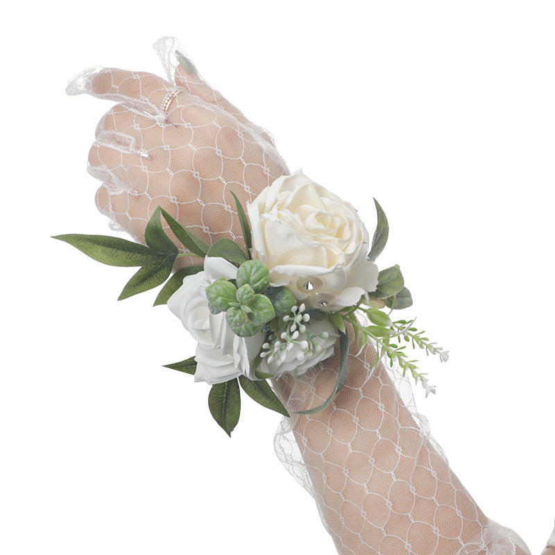 New Wedding Mori Wrist Flower Bride Bridesmaid Hand Flower Rose Green Leaf Wrist Flower, CG61453