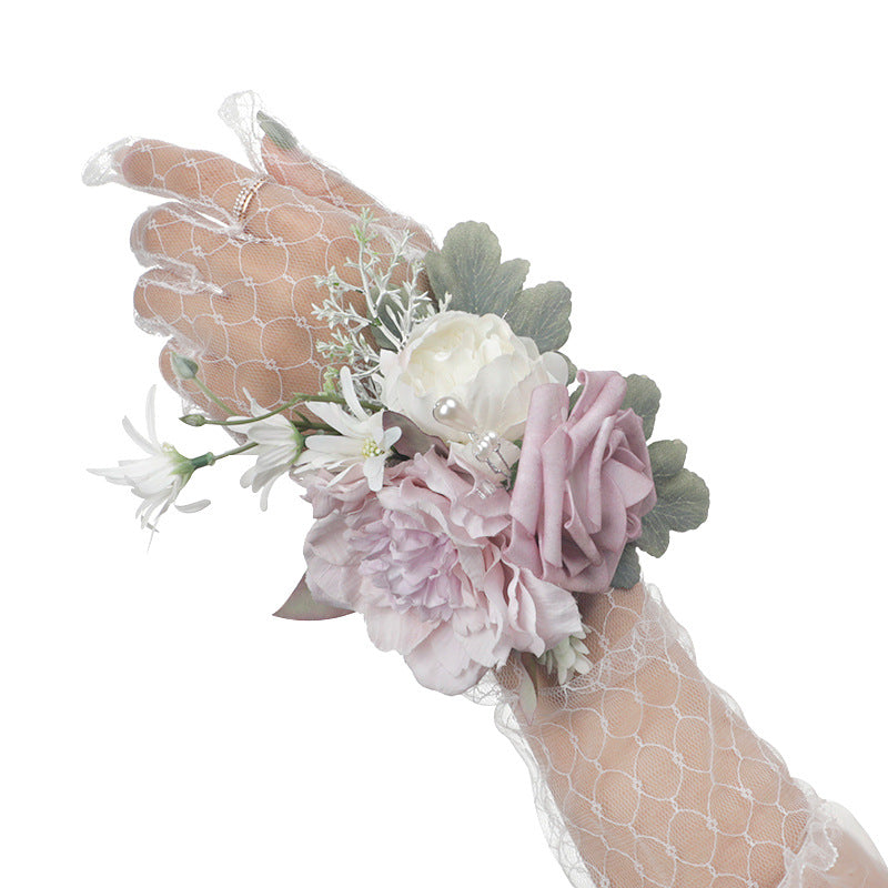 New Wedding Mori Wrist Flower Bride Bridesmaid Hand Flower Rose Green Leaf Wrist Flower, CG61453