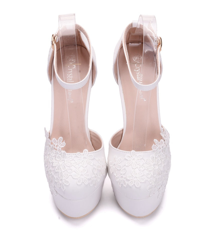 Women's Wedding Shoes Decorative Heel Wedding Heels Bridal Shoes With Beading WS0003