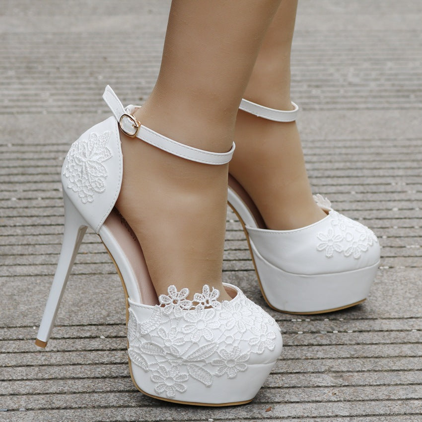 Women's Wedding Shoes Decorative Heel Wedding Heels Bridal Shoes With Beading WS0003