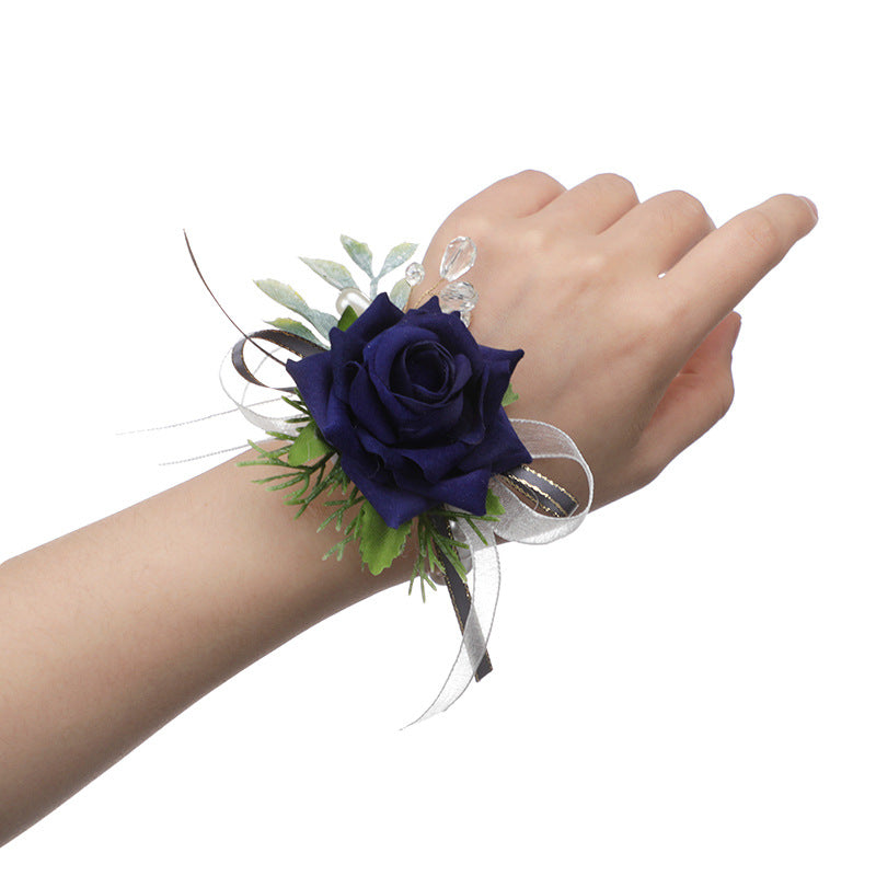 Mori Rose Bride and Groom Wrist Flower Brooch Wedding Sisters Group Hand Flower Groomsmen Group Corsage, CG61480