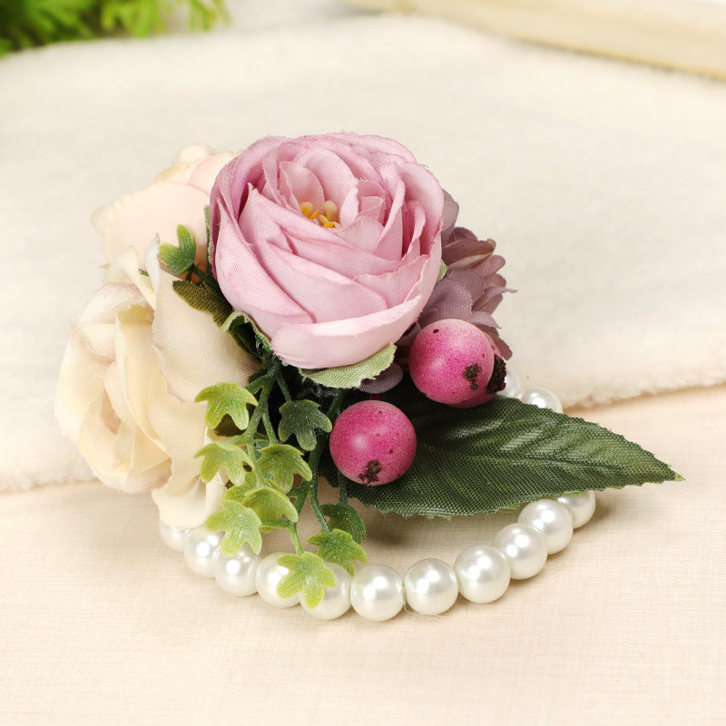 Wedding Sister Wrist Flower Bridesmaid Pearl Bracelet Wrist Decorative Flower, CG61425