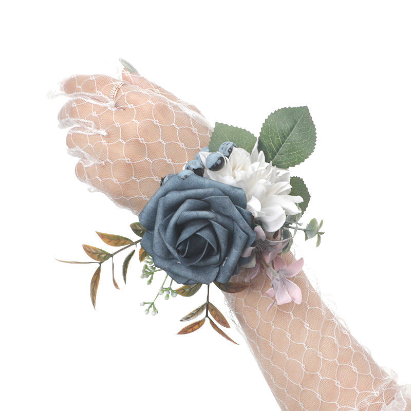 New Wedding Mori Wrist Flower Bride Bridesmaid Hand Flower Rose Green Leaf Wrist Flower, CG61453