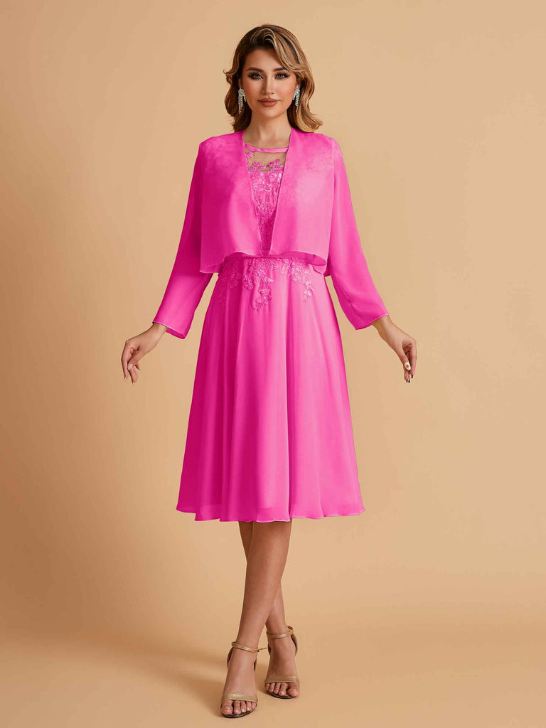 Robe de mère de la mariée courte et élégante en mousseline de soie trapèze