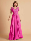 Robe en mousseline de soi col en V haut en dentelle