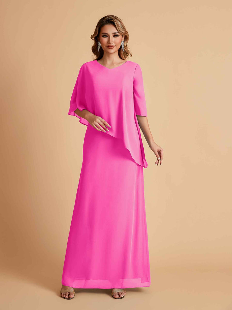 Robes élégantes en mousseline de soie manches mi-longues et col en V