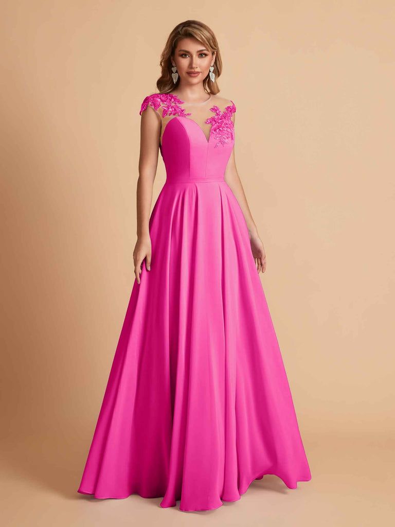 robes d'invitées de mariage en mousseline haut en dentelle illusion col en V