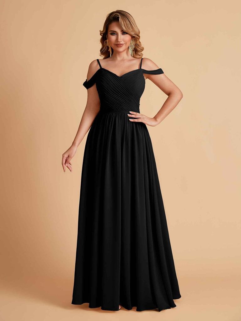 Robe élégante en mousseline trapèze épaules dénudées col en V