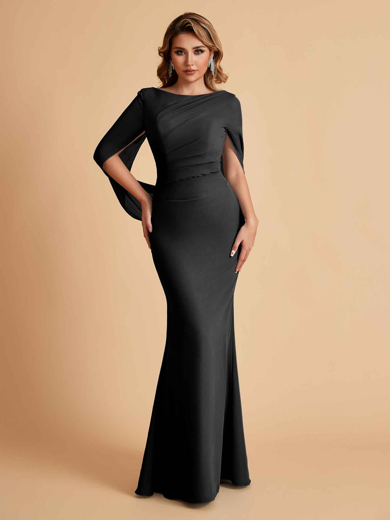 Robes de mère élégantes en mousseline de soie à manches mi-longues et perles