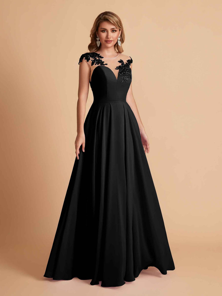 robes d'invitées de mariage en mousseline haut en dentelle illusion col en V