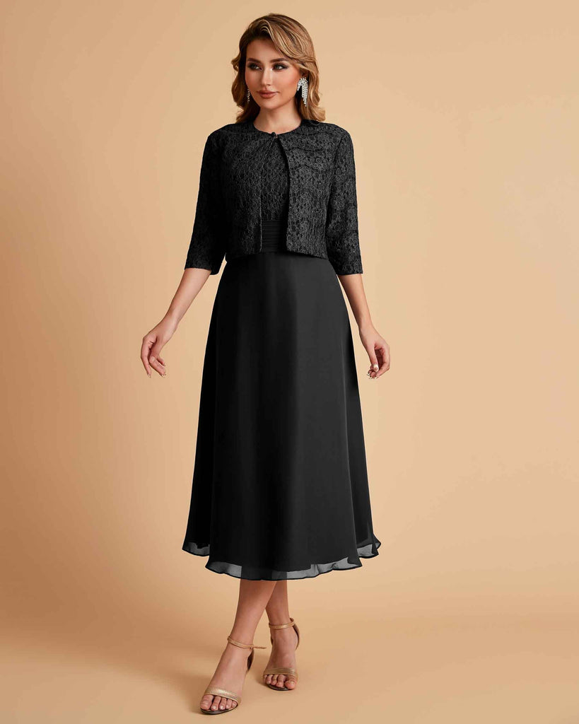 A-ligne sans manches Robe de mère de la mariée élégante longueur thé