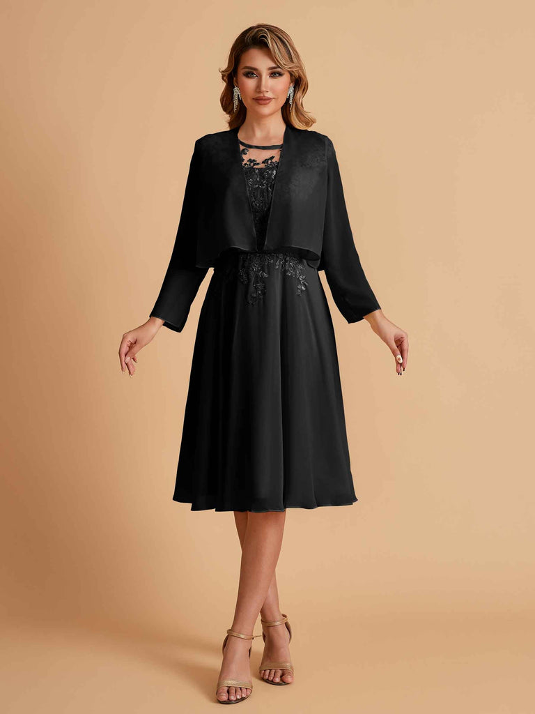 Robe de mère de la mariée courte et élégante en mousseline de soie trapèze