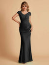 Robe de mère de la mariée col en V élégante en mousseline manches courtes