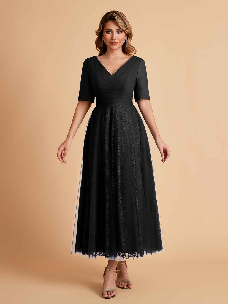 Robes de mère de la mariée élégantes manches mi-longues et col en V