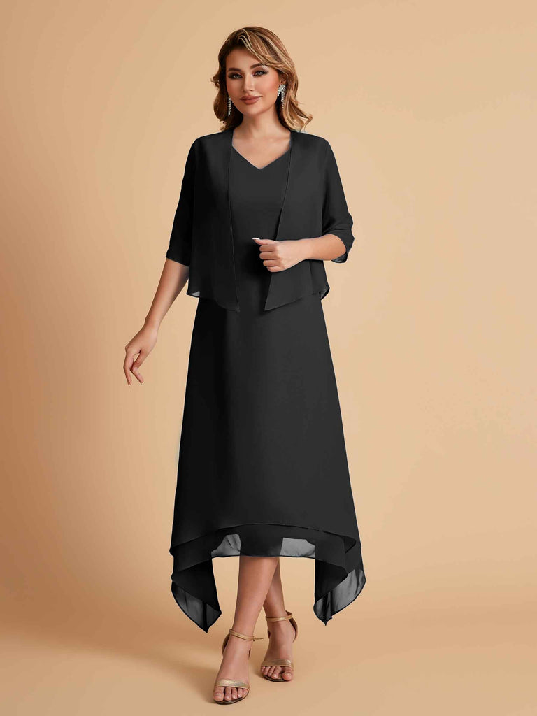 Robes de mère de la mariée élégantes en mousseline à manches courtes