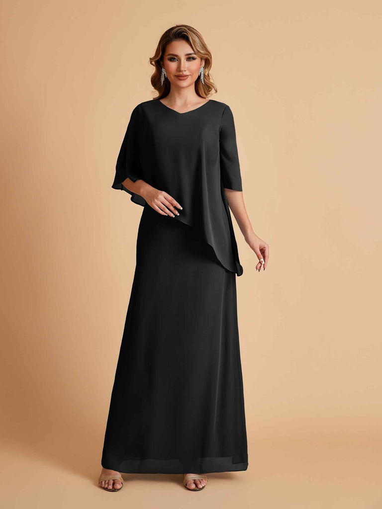Robes élégantes en mousseline de soie manches mi-longues et col en V