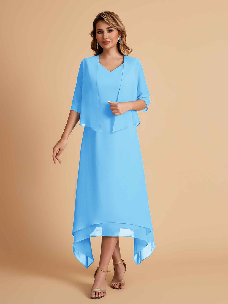 Robes de mère de la mariée élégantes en mousseline à manches courtes