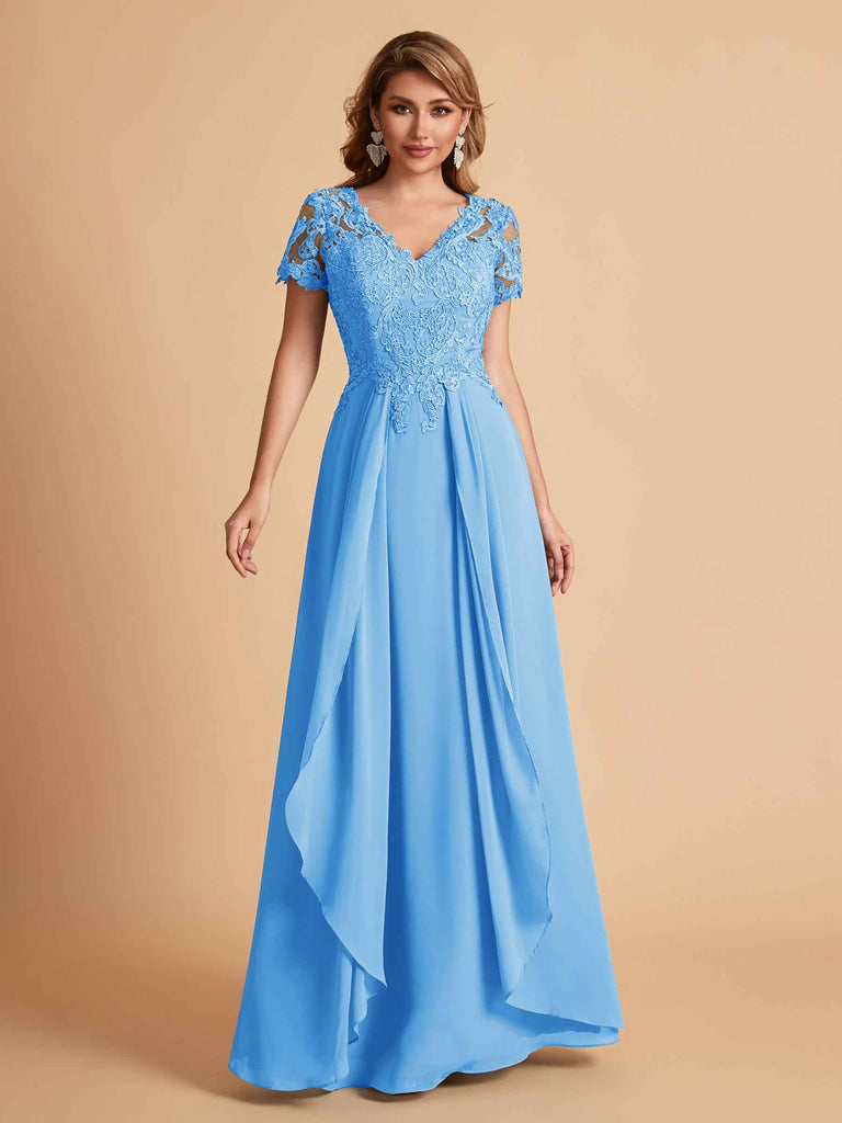 Robe en mousseline de soi col en V haut en dentelle