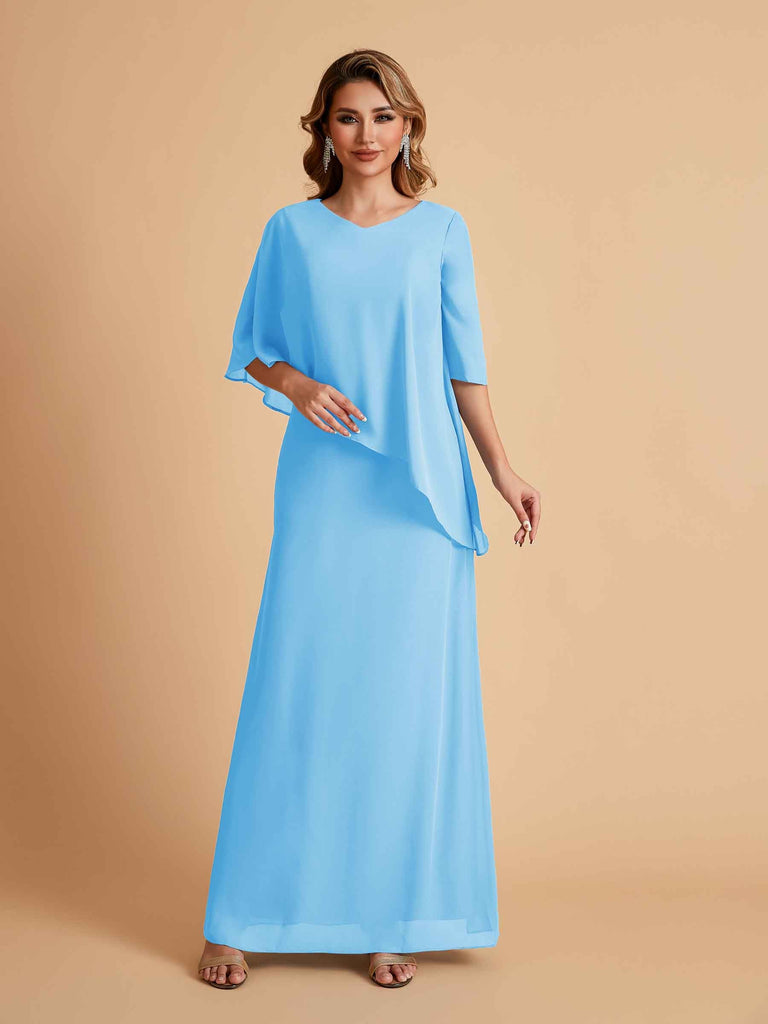 Robes élégantes en mousseline de soie manches mi-longues et col en V