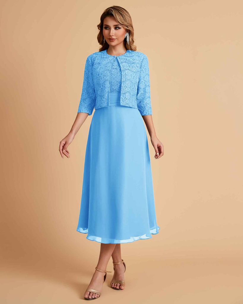A-ligne sans manches Robe de mère de la mariée élégante longueur thé