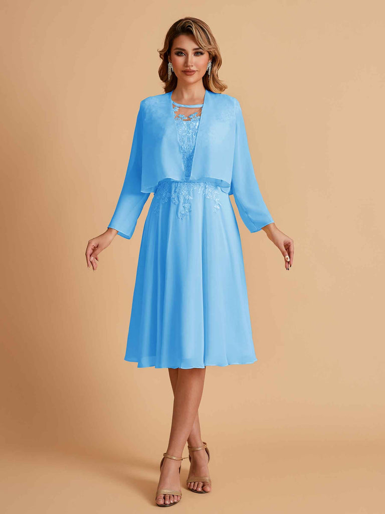 Robe de mère de la mariée courte et élégante en mousseline de soie trapèze