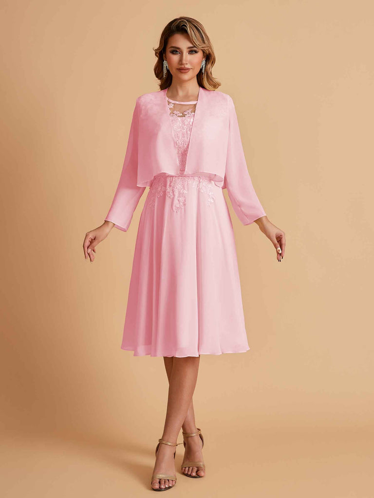 Robe de mère de la mariée courte et élégante en mousseline de soie trapèze