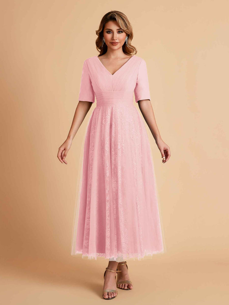 Robes de mère de la mariée élégantes manches mi-longues et col en V