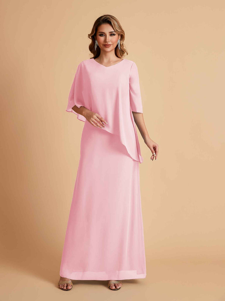 Robes élégantes en mousseline de soie manches mi-longues et col en V