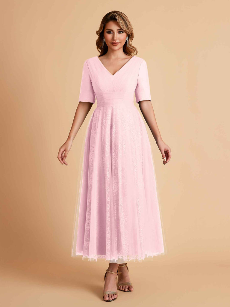 Robes de mère de la mariée élégantes manches mi-longues et col en V