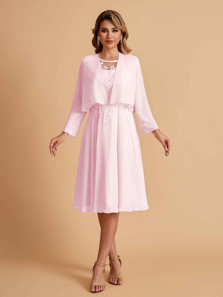 Robe de mère de la mariée courte et élégante en mousseline de soie trapèze