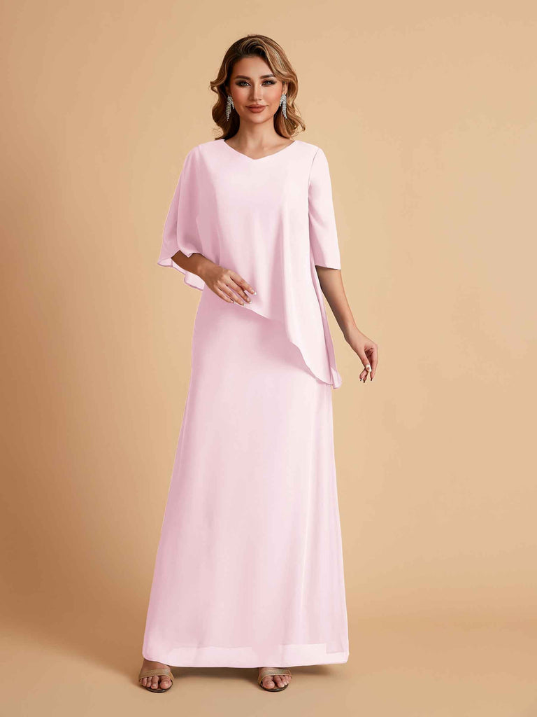 Robes élégantes en mousseline de soie manches mi-longues et col en V