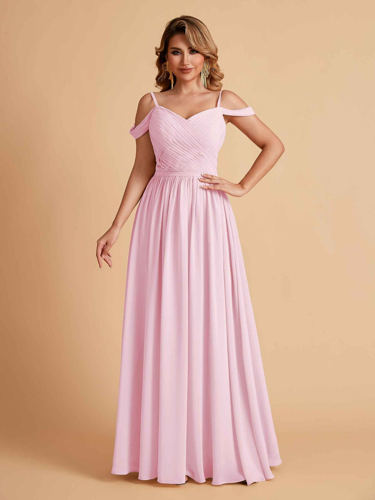 Robe élégante en mousseline trapèze épaules dénudées col en V