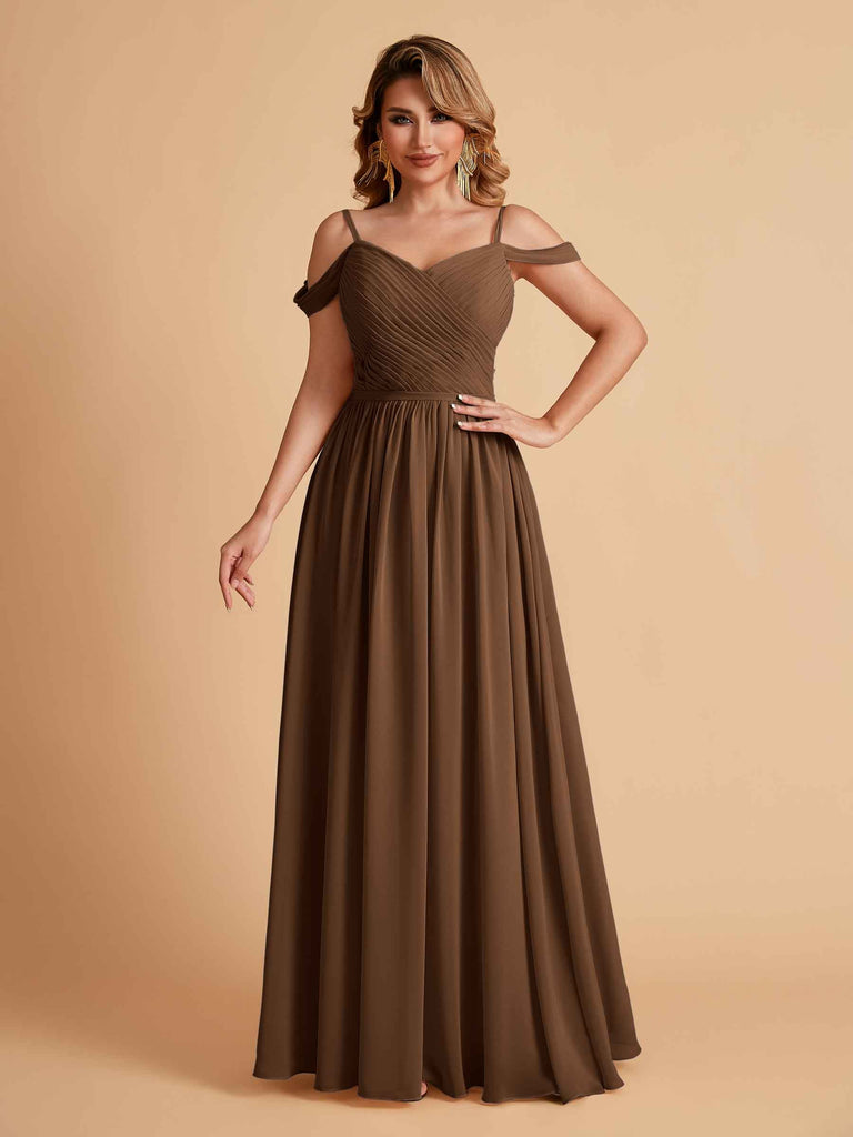 Robe élégante en mousseline trapèze épaules dénudées col en V
