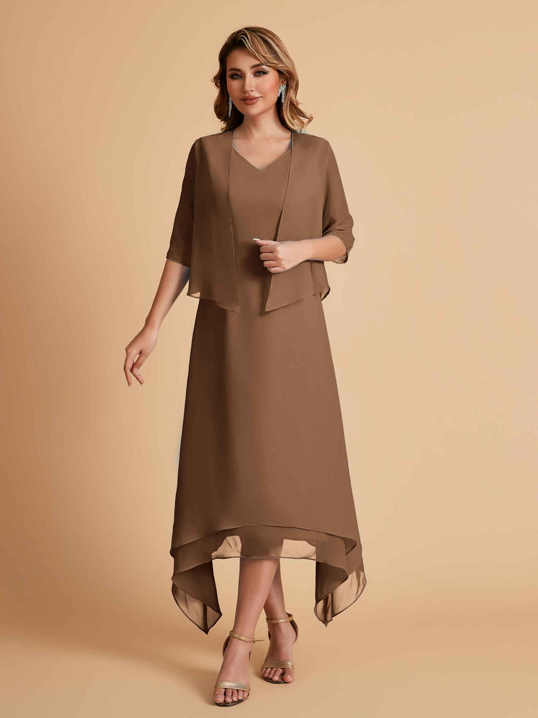 Robes de mère de la mariée élégantes en mousseline à manches courtes