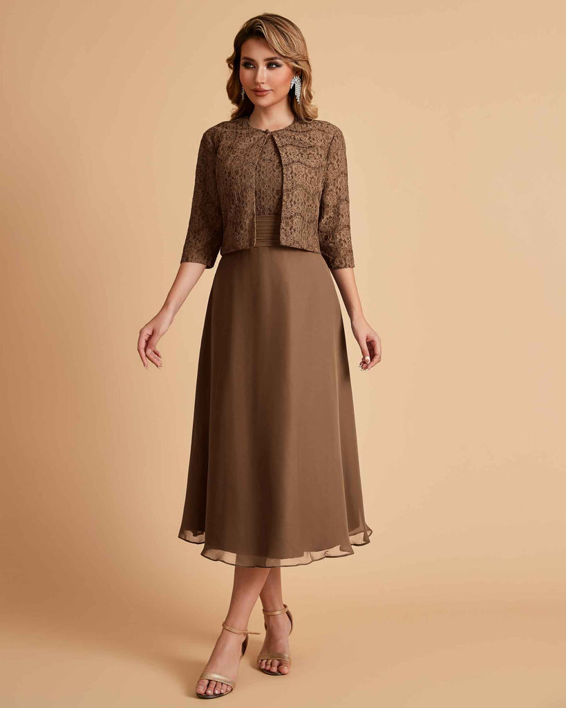 A-ligne sans manches Robe de mère de la mariée élégante longueur thé