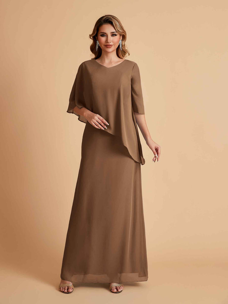 Robes élégantes en mousseline de soie manches mi-longues et col en V