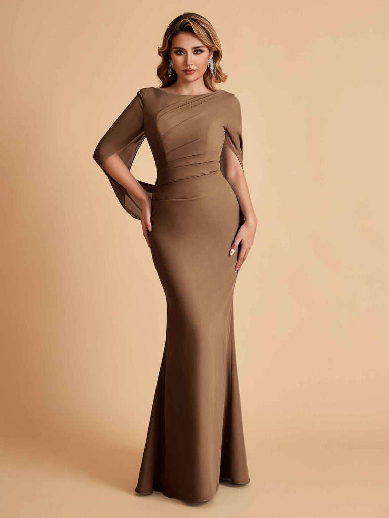 Robes de mère élégantes en mousseline de soie à manches mi-longues et perles