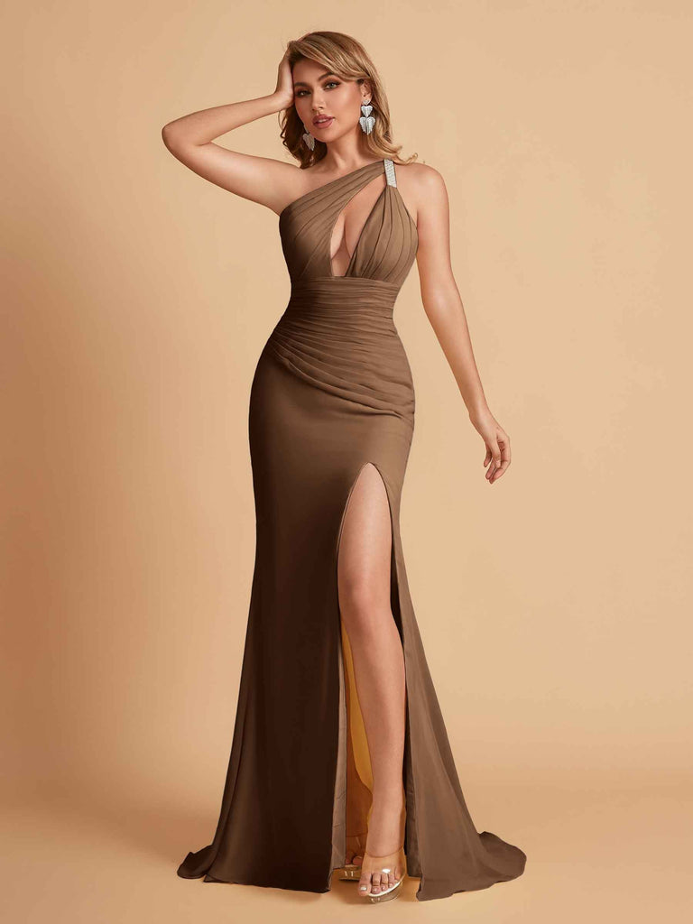 Robe sexy sirène à une épaule longueur au sol robe de soirée de mariée