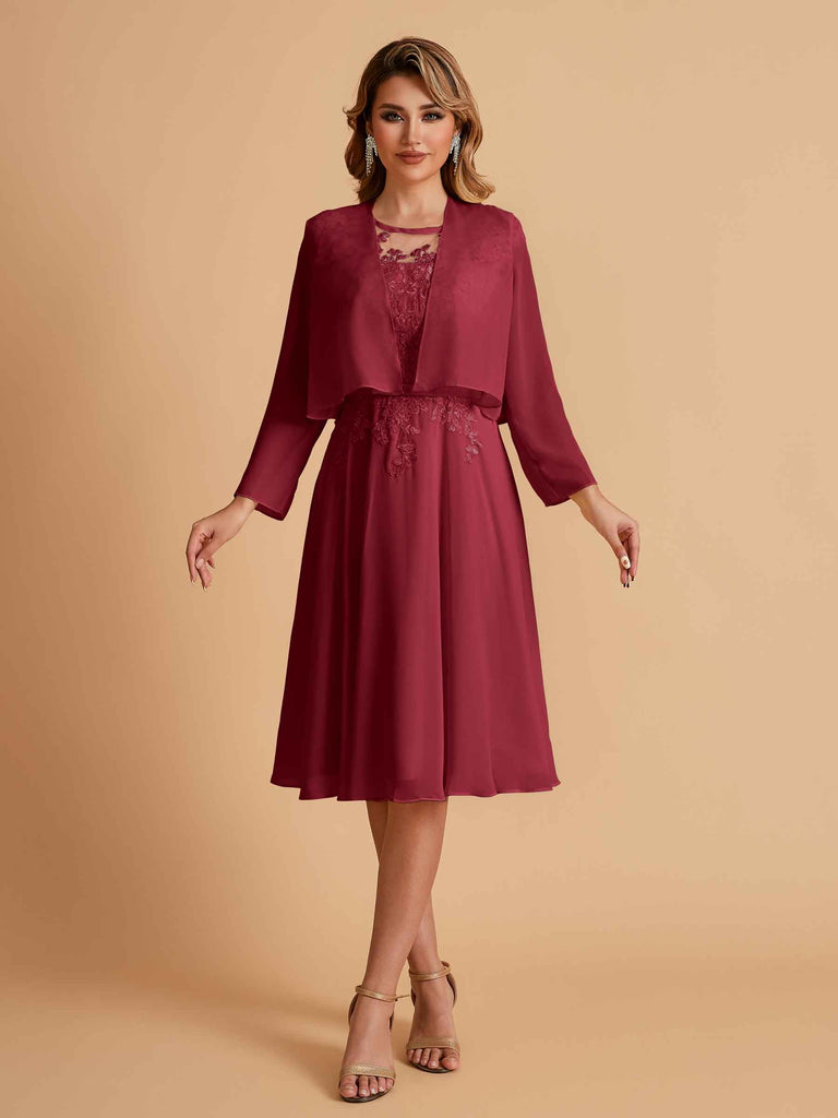 Robe de mère de la mariée courte et élégante en mousseline de soie trapèze