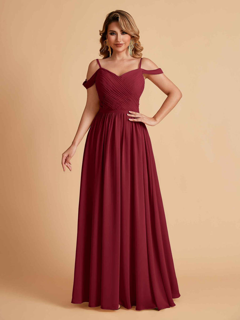 Robe élégante en mousseline trapèze épaules dénudées col en V