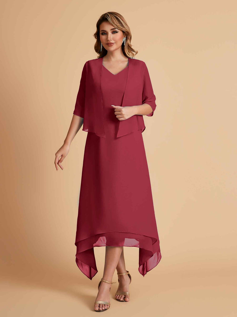 Robes de mère de la mariée élégantes en mousseline à manches courtes