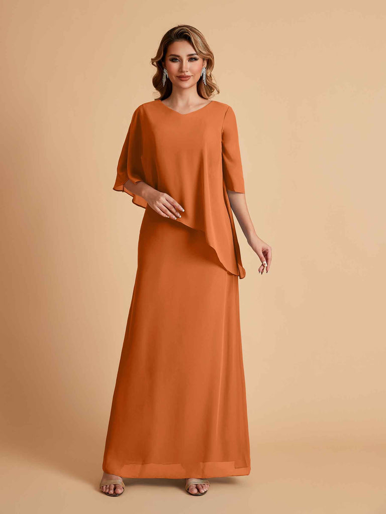 Robes élégantes en mousseline de soie manches mi-longues et col en V