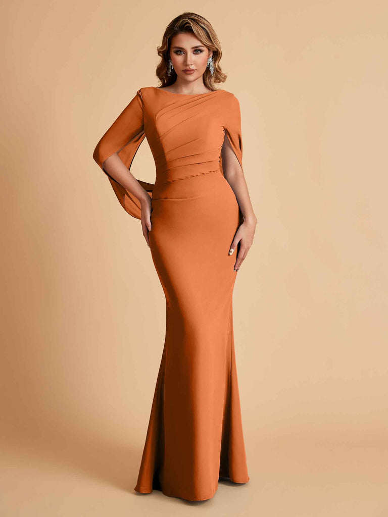 Robes de mère élégantes en mousseline de soie à manches mi-longues et perles