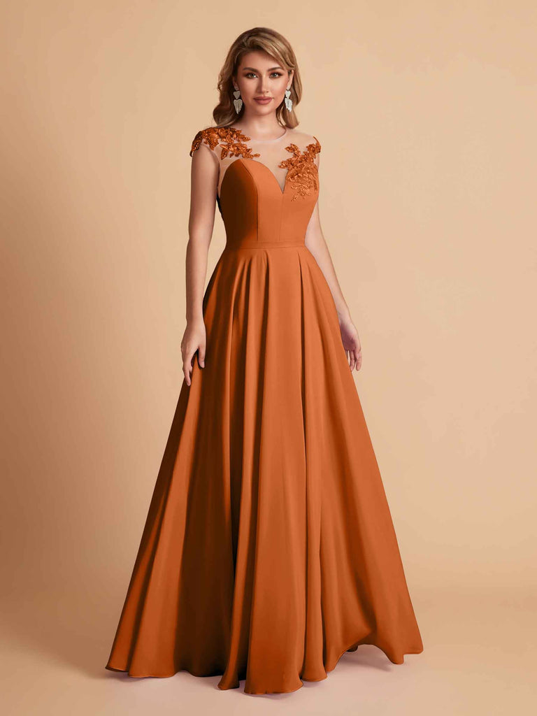 robes d'invitées de mariage en mousseline haut en dentelle illusion col en V