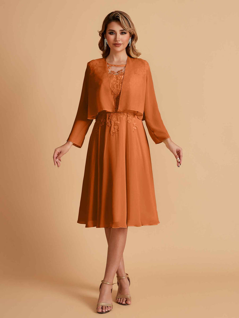 Robe de mère de la mariée courte et élégante en mousseline de soie trapèze