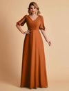 Robes de mère de la mariée élégantes en mousseline de soie manches mi-longues et col en V