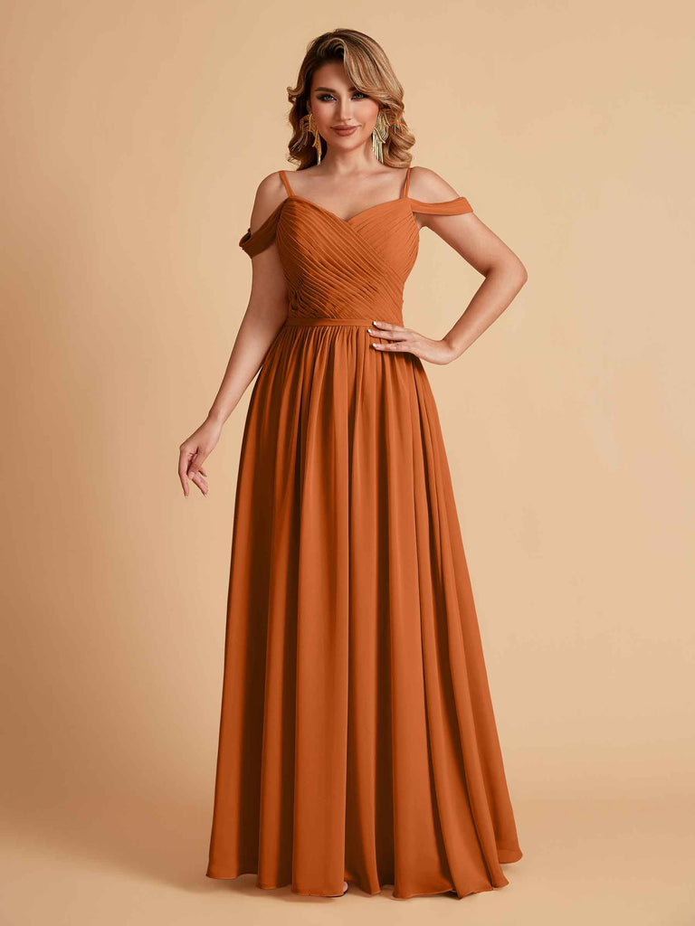 Robe élégante en mousseline trapèze épaules dénudées col en V